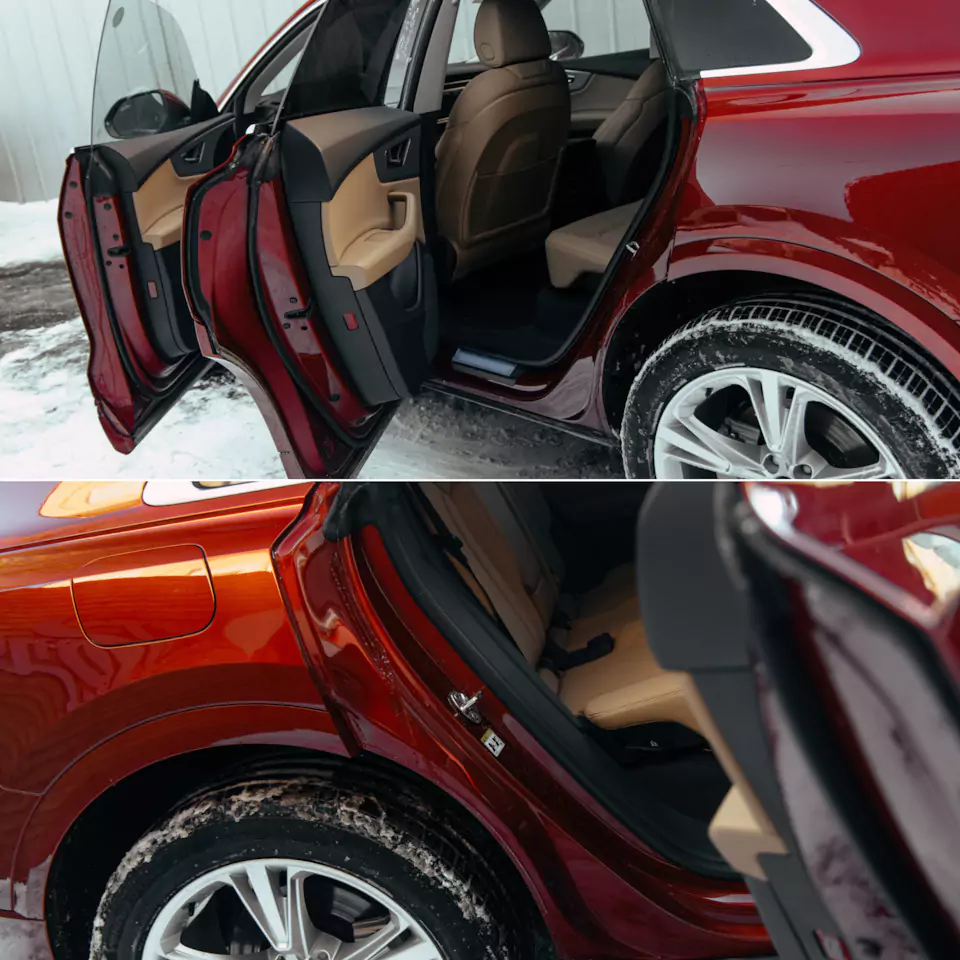 Месяц работы над новым Audi Q8, который 2 года простоял в Дубае! Оклейка в цветной полиуретан с проемами, окрас дисков и фирменный шиномонтаж, окрас суппортов в candy с лого, антихром, детейлинг